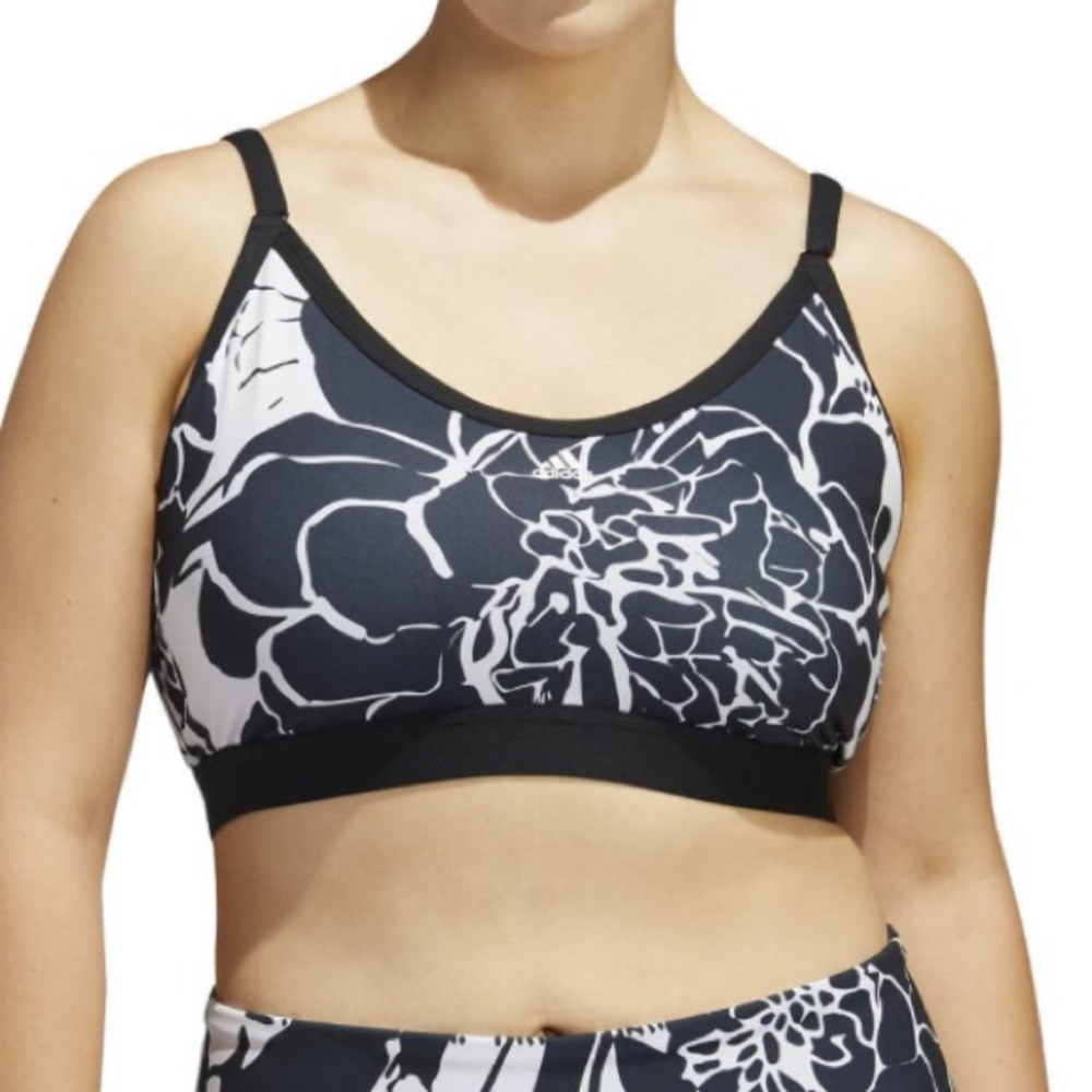Adidas Black & White Floral Sports Bra Light Support Plus Size 1X